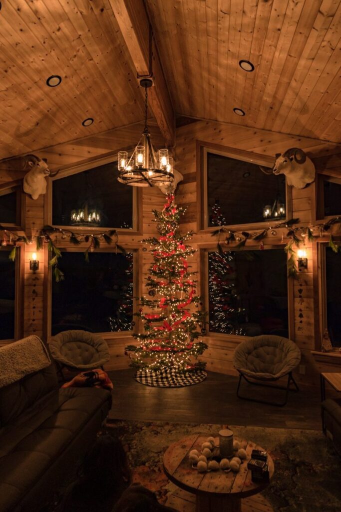 Inside look of the viewing windows of Face The Outdoors aurora viewing lodge.