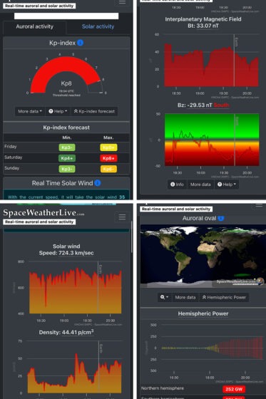 Spaceweather app showing geomagnetic storming conditions, tracking the aurora in realtime in Fairbanks, Alaska.