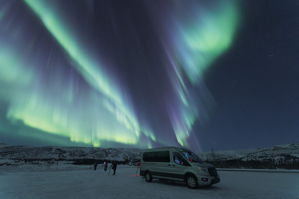 Aurora borealis full colour display near Fairbanks — this is what the camera reveals that the human eye cannot fully see in low light conditions